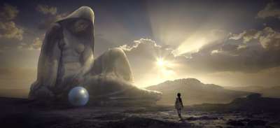 幻想 雕塑 孩子 女孩 光 太阳 子弹 云 精神 情绪