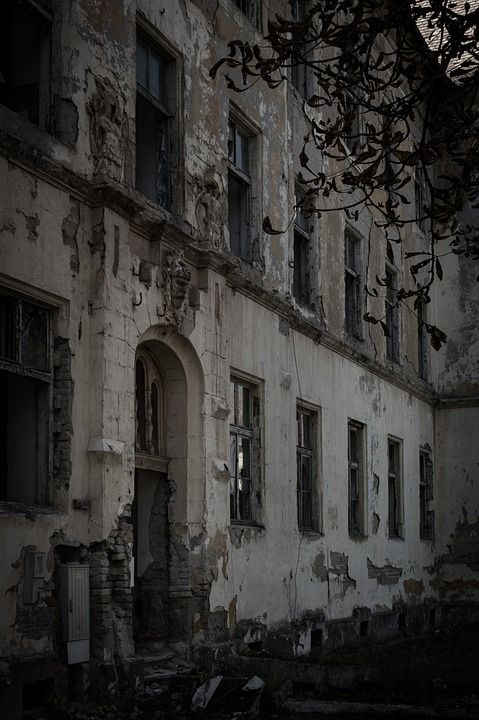 废墟 恐怖 黑暗的 恐惧 建造 可怕的 万圣节 天启 灾难