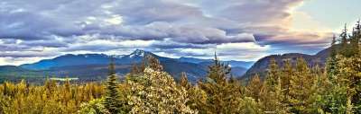 景观 日落 云 树木 山 谷 小山