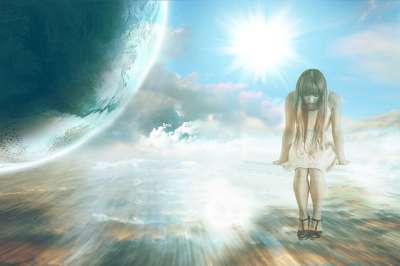 天堂 行星 地球 女士 女性 女孩 云 星系 恐惧 思考