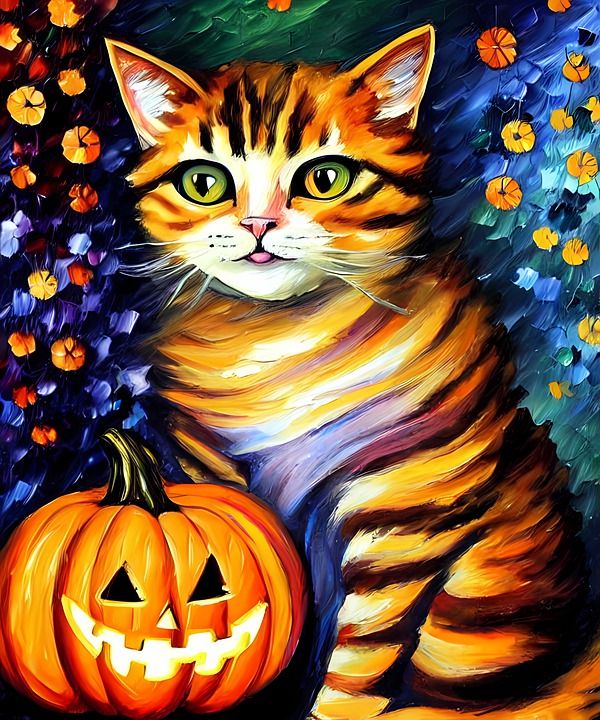 猫 绘画 万圣节 小猫 雕刻南瓜 杰克 O 灯笼 秋天 落下