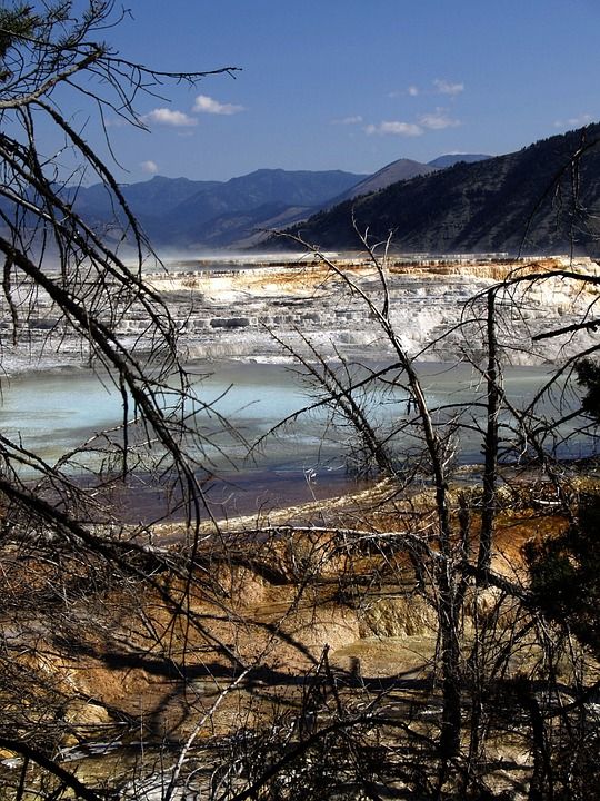 蓝色的 池塘 矿物 硫 火山 黄石国家公园 景观 怀俄明州 美国