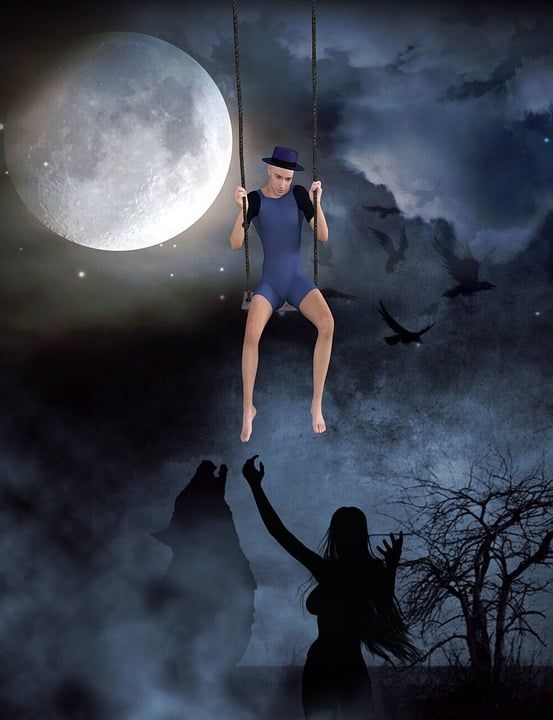 月亮 摇摆 幻想 幽灵般的 万圣节 黑暗的 夜晚 天空 繁星点点