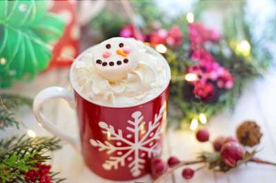 热巧克力 奶油 雪人棉花糖 冬天 雪花 巧克力 可可 杯子 热的