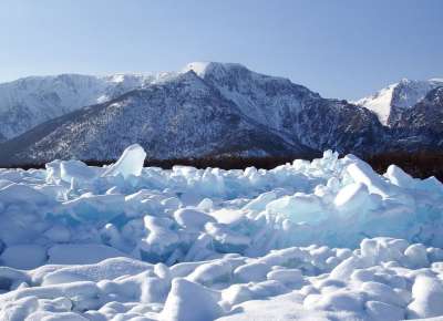 贝加尔湖 湖 小丘 冰 冬季 阴影 岩石 山 块 透明度
