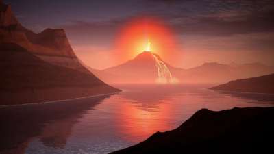 火山 岩浆 景观 光辉 湖 山 水 光环 原始时代 前寒武纪