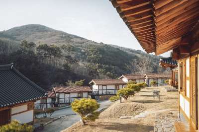 房子 建造 屋顶 传统 山 韩国 景观 旅行 自然 冬天