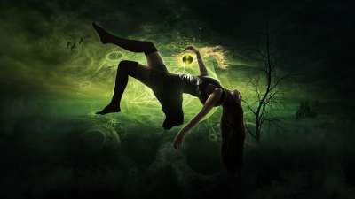 女性 漂浮 幻想 魔法 巫婆 恐怖 合成的 黑暗的 模型 爬行
