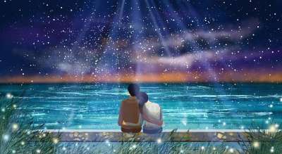 夫妻 星空 观星 浪漫的 日期 夜晚 湖 海 海洋