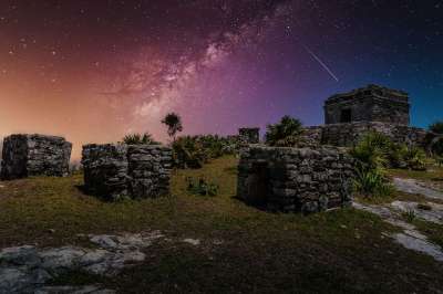 玛雅神庙 废墟 夜晚 银河 星空 墨西哥 尤卡坦半岛 图卢姆