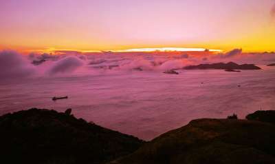 落日 夕阳 大海 滩涂 剪影 高反差
