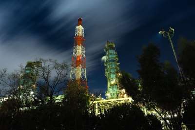 夜景 植物 石油有关的工厂 烟囱 大坂湾岸地区 日本