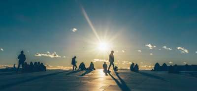 日落 太阳 剪影 阴影 奥斯陆 歌剧 人们 景观 天空