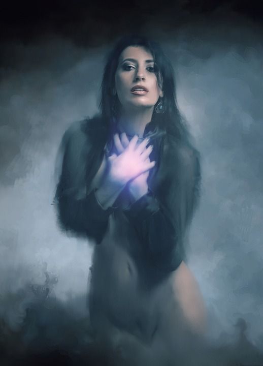 哥特 黑暗的 幻想 女士 女孩 年轻 美丽 模型 魔法 辉光