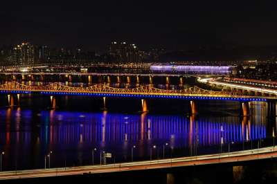 河 桥 路 夜景 城市 景观 汉城 大韩民国
