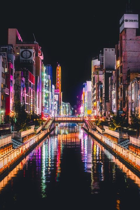 大阪 日本 人类发展报告 城市 城市的 城市景观 灯 辉光 运河