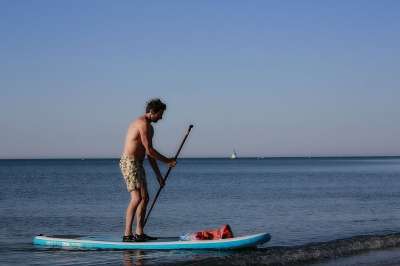 海 木板 冲浪 海滩 夏天 放松 运动的 水上运动 体育 男子