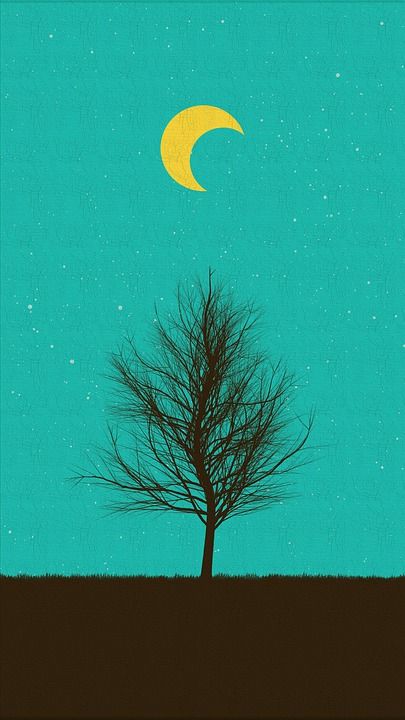 绘画, 创造力, 月亮, 夜晚, 草原, 树