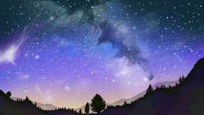 星空 夜空 星星 景观 森林 绘画 艺术品