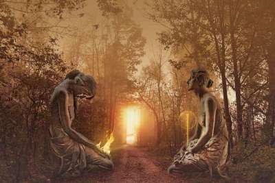门 木头 木门 门户网站 光 活力 幻想 景观 幻想风景 雕像