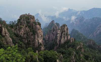 黄山 山 山脉 多雾路段 树木 中国 石猴子 猴 石头 黄山