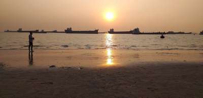 日落 海 海滩 长滩 海太阳 海水 深海 金色的大海 海滩走