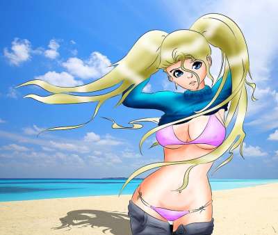 海洋 水 海滩 海 夏天 比基尼 女孩 动漫 漫画 卡通片