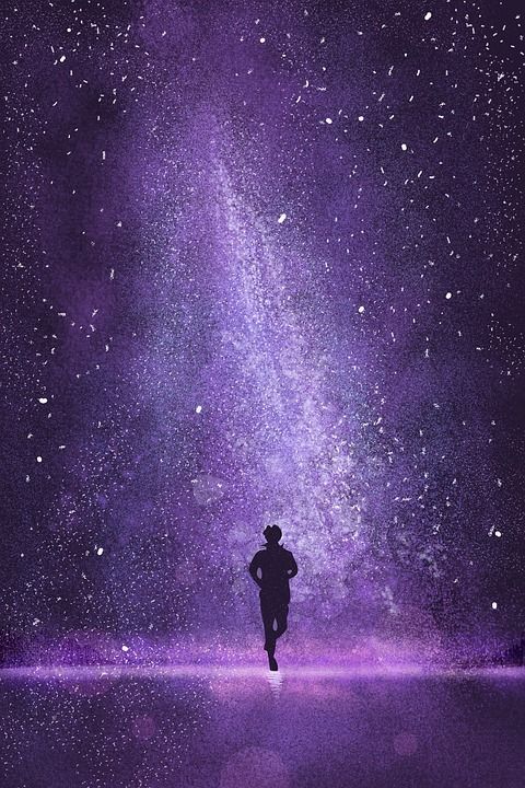男人 跑步 星星 银河 星系 星空 宇宙