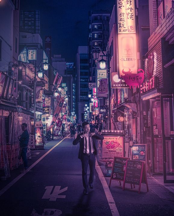 日本 赛博朋克 街道 氖 亚洲 日本人 夜晚 城市 建造 辉光