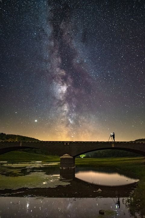 星星 星空 夜空 桥 湖 河 水 宇宙 银河 星系