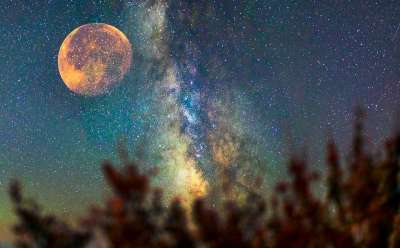 月亮 银河 星空 满月 星星 夜晚 夜空