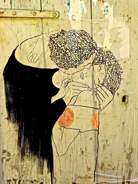 壁画 绘画 装饰 画画 艺术家 颜色 墙 丰富多彩的 夫妻 吻