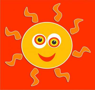 卡通片 太阳 夏天 天气 快乐的 脸 微笑 笑脸 橙色高兴