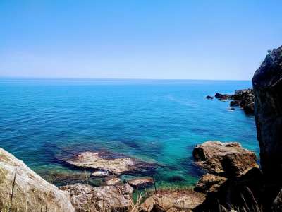 海 大海 海岸 景观 蓝色的 旅行 夏天 海滩 岩石 地平线