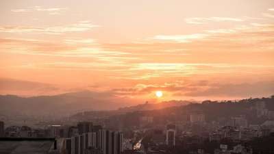 加拉加斯 委内瑞拉 日落 云 城市的 建造 全景 摩天大楼 城市