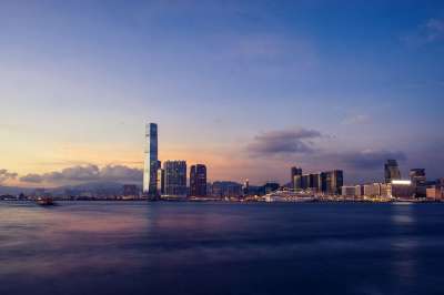 天际线 维多利亚港 香港 港口 城市景观 地标 城市的 日落