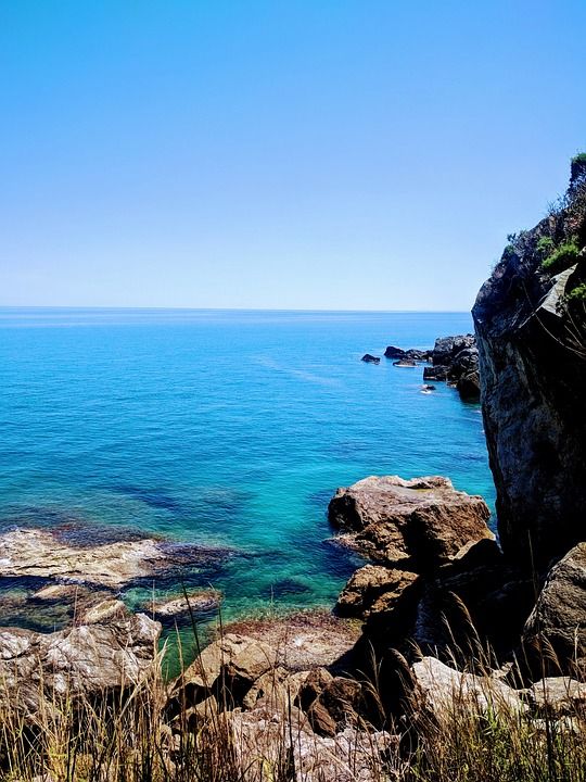 大海 岩石 地平线 天空 海 水 海边 蓝色的 景观 自然