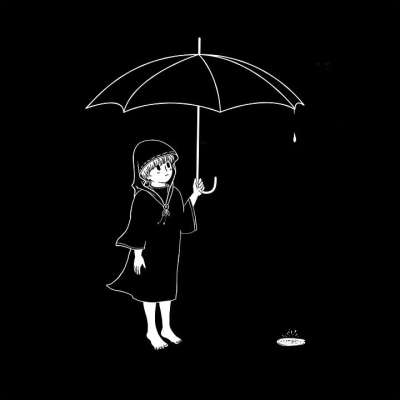 卡通片 绘画 幻想 创造力 女孩 黑和白 雨伞 雨