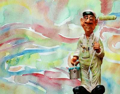 画家 刷 工作 数字 绘画作品 作画 颜色 绘画 滚筒 翻新