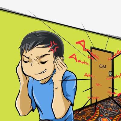 男人 尖叫 下一个房间 有趣的 漫画 笑话 特点 酒店 噪音