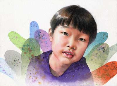 肖像水彩 儿童 工作 艺术 水彩 绘画 孩子脸 肖像 男孩