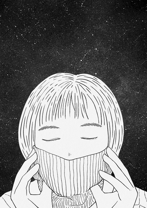 创造力 思维 绘画 黑和白 星星 夜晚 女孩 灰色的思想