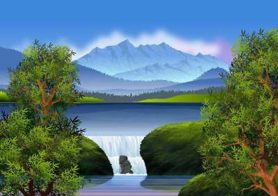 景观 水 湖 里约 天空 山 丘陵 级联 云 树木 地平线