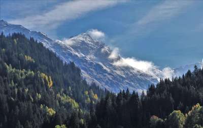 山 第一场雪 高度 森林 景观 瑞士 高山 蓝色 秋天 天空