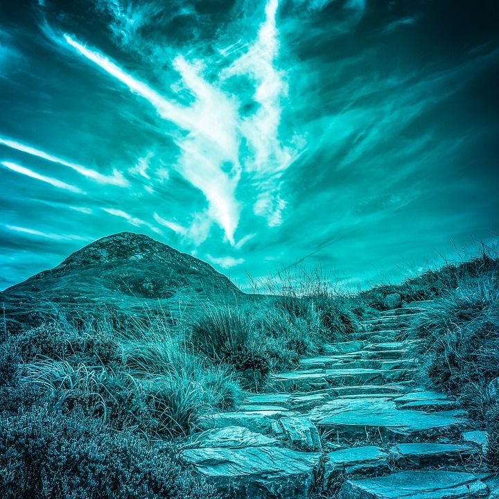 小路, 爱尔兰, 山, 景观, 石头, 天空, 云, 自然, 颜色
