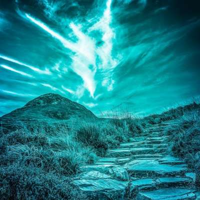 小路 爱尔兰 山 景观 石头 天空 云 自然 颜色
