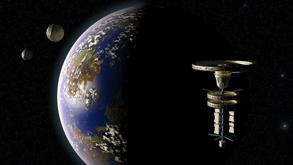 行星, 空间站, 轨道, 空间, 星空, 科幻小说, 太空旅行, 宇宙的