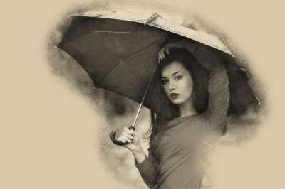 女孩 雨伞 画画 秋天 纵向 美容 艺术的