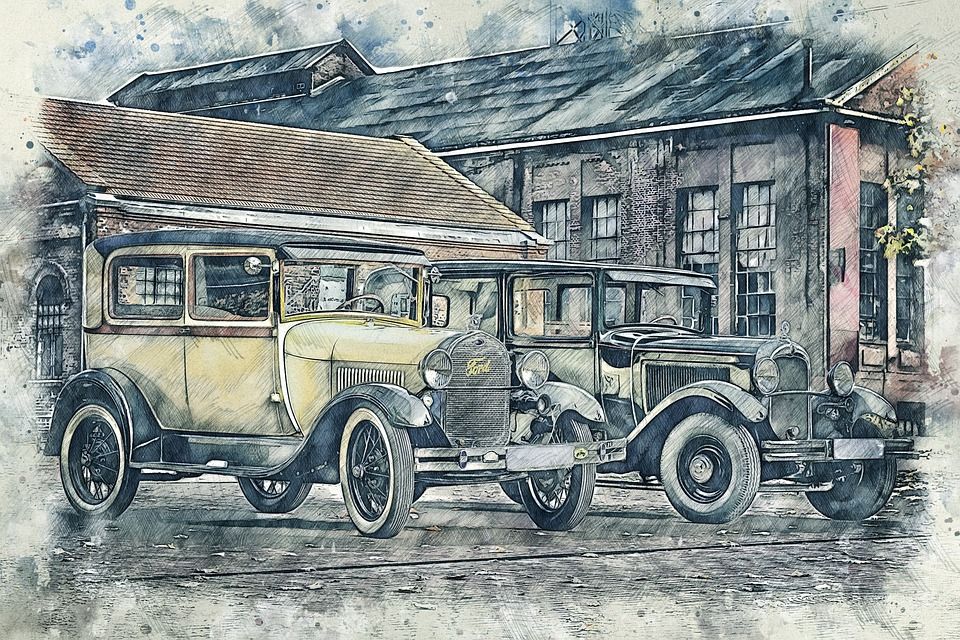 艺术, 汽车, 优质的, 绘画, 画画, 草图, 古董车, 经典的, 福特