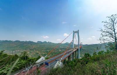 桥 山 坝陵河大桥 关岭 贵州 路 悬索桥 山脉 中国